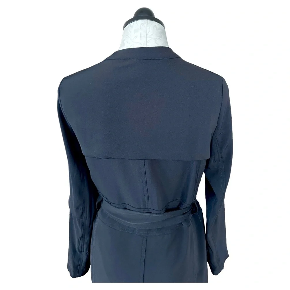 Rachel Zoe True Wrap Trench Coat Dress Long Sleeve Black Size Small - Picture 6 of 16